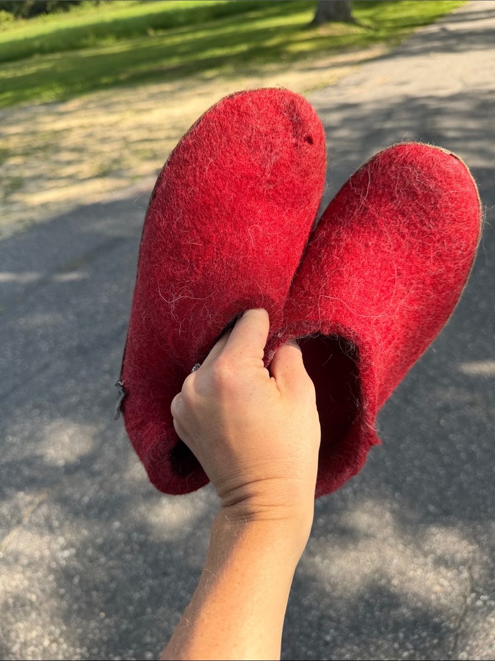 Kids Cozy Red Felt Slip-Ons